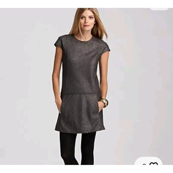 Theory Dress 4 Olpia Harlequin Gray Metallic Tweed Drop Waist Shift Wool - Picture 3 of 9